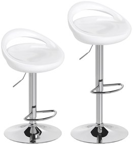 HOMCOM Set 2 Scaune de Bar Rotative cu Suport pentru Picioare și Înălțime Reglabilă, 46x41x76-96 cm, Alb | Aosom Romania