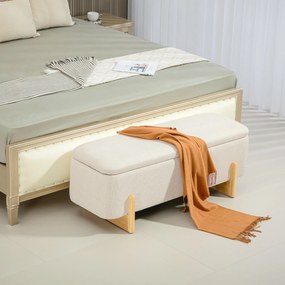 HOMCOM Banchetă cu Depozitare 111x44x44,5 cm, Șezut Tapițat, Material cu Efect de In, Picioare din Lemn, 150 kg, Crem | Aosom Romania