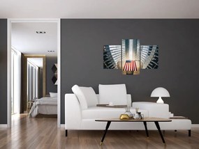 Tablou unei construcții cu steagul SUA (90x60 cm)