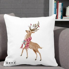 Perna Decorativa Renita cu Fular si Luminite, 40x40 cm, Alba Mata, Husa Detasabila, Perna Inclusa, BEKZ®