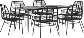 vidaXL Set de sufragerie de grădină 7 piese sticlă neagră polirattan