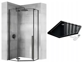 Cabina dus cu cadita pentagonala Rea Diamond cu usa batanta 90x90 negru