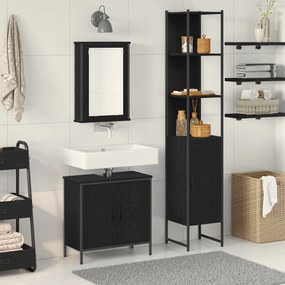 vidaXL Set de mobilier pentru baie 3 piese Negru stejar din lemn prelucrat