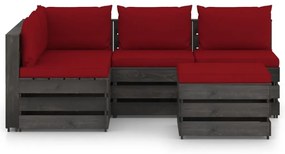 Set mobilier de gradina cu perne, 5 piese, gri, lemn tratat