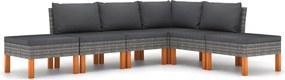 vidaXL Set mobilier de grădină cu perne, 6 piese, gri, poliratan