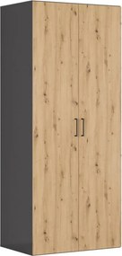Dulap FLEX, gri grafit/stejar artisan, PAL, cu 2 usi, 100x66x240 cm