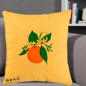 Perna Decorativa Portocala in Floare, 40x40 cm, Galben, Husa Detasabila, Perna Inclusa, BEKZ®
