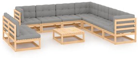 3076909 vidaXL Set mobilier grădină cu perne, 10 piese, lemn masiv de pin