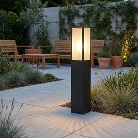 Lampă de exterior cu picior neagră cu sticlă cu nervuri 80 cm IP44 - Charlois