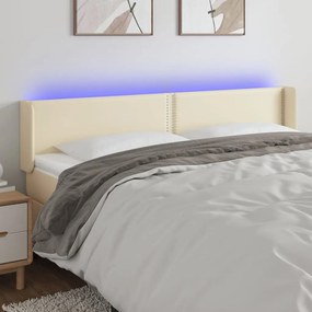 3123206 vidaXL Tăblie de pat cu LED, crem, 203x16x78/88 cm, piele ecologică