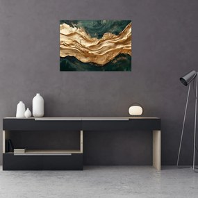 Tablou pe sticlă - Abstracție verde cu auriu II. (70x50 cm)