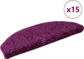 vidaXL Covorașe scări, 15 buc., 65x21x4 cm, violet, semirotunde, mari