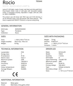 Lustra cu 5 pendule LED design modern Rocio negru/auriu