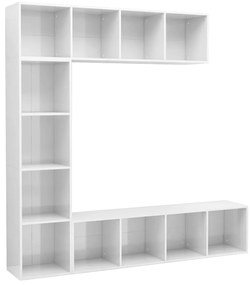 278794 vidaXL Set bibliotecă TV, 3 piese, alb foarte lucios, 180x30x180 cm