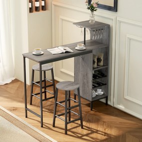 HOMCOM Set masă înaltă cu taburete, masă în picioare cu 2 scaune de bar, etajere, suport pentru sticle, lemn natural | Aosom Romania