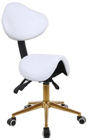 HR2005 Scaun Alb Piele Ecologica cu Bază Aurie