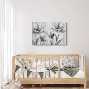Tablou - Flori alb-negru pe fundal (90x60 cm)