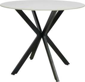 Masa TALIA, alb cu efect de marmura/negru mat, ceramica/metal, 90x90x7
