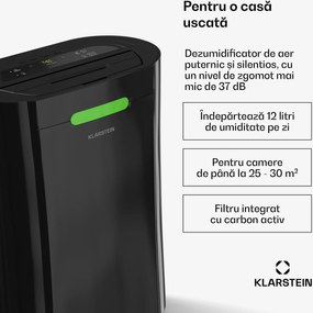 Klarstein AeroDry Smart 12 dezumidificator, 12 l/zi, 25-30 m², senzor de umiditate, app control, 135 m³/h