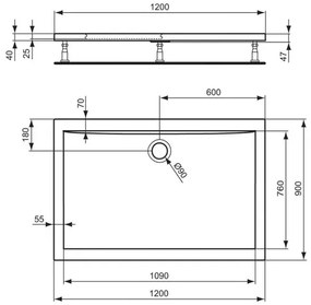 Cadita de dus dreptunghiulara Ideal Standard Ultra Flat 120x90 cm