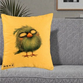 Perna Decorativa Pui Pufos Albastru Adormit, 40x40 cm, Galben, Husa Detasabila, Perna Inclusa, BEKZ®