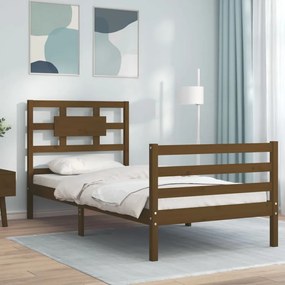 3194429 vidaXL Cadru de pat cu tăblie, maro miere, 90x200 cm, lemn masiv