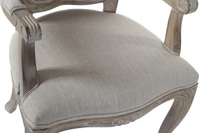 Scaun cu brațe dining Louis XV din lemn sculptat tapițat cu stofă bej, 57×57×94 cm, „Versailles"