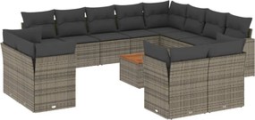vidaXL Set mobilier de grădină cu perne, 13 piese, gri, poliratan