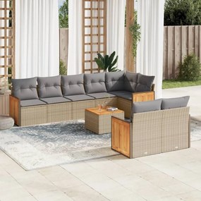 vidaXL Set canapele de grădină, 9 piese, cu perne, bej, poliratan