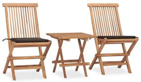 3063206 vidaXL Set mobilier exterior pliabil cu perne, 3 piese, lemn masiv tec