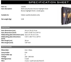 Aplica de perete cu aspect arhitectural Nuvola S bronz/ fumuriu