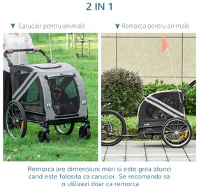 PawHut Cărucior 2-in-1 pentru Animale, Transport Bicicletă, Cadru Oțel, 134x57x108 cm | Aosom Romania