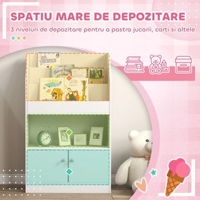 Bibliotecă pentru copii din lemn pentru jucării, dulap cu 2 uși pentru copii design modern 60x29,5x100cm alb ZONEKIZ | Aosom Romania