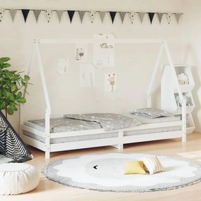 834481 vidaXL Cadru de pat pentru copii, alb, 80x200 cm, lemn masiv de pin