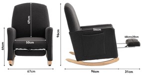 Scaun balansoar cu taburet, fotoliu de relaxare cu spătar înalt, material Teddy, 67x96-127x96 cm, Gri închis