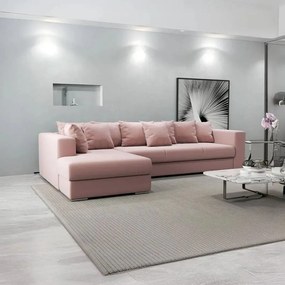 Colțar extensibil dumonde cu ladă de depozitare si sezut confortabil din spuma high-density, Gloria Royal Pink 320x183 cm