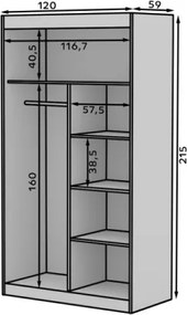 Dulap cu usi glisante si oglinda 120x215 cm, Esti, ADRK Furniture (Culoare: Sonoma)