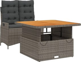 vidaXL Set mobilier de grădină cu perne, 2 piese, gri, poliratan