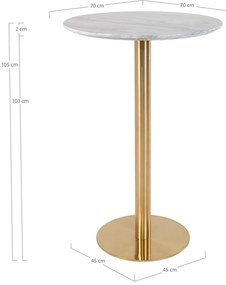 Bolzano Masă de bar, blat efect marmură, picior efect alamă 70x105 cm