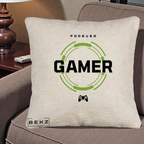 Perna Personalizata Forever Gamer, 40x40 cm, Bej Canapea, Husa Detasabila, Perna Inclusa, BEKZ®