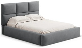 Pat matrimonial gri tapițat cu spațiu de depozitare cu somieră 180x200 cm Libera – Windsor & Co Sofas