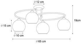 Plafonieră modernă neagră cu sticlă fumuriu 4 lumini - Alanis