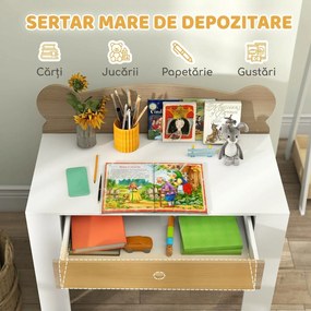 AIYAPLAY Set birou pentru copii cu sertar și scaun cu spătar ursuleț, 3-8 ani, culoare lemn | Aosom Romania