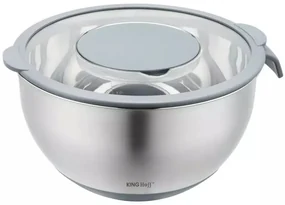 Bol multifunctional pentru salata Kinghoff KH 1862, 24 cm, 5 L, 3 razatori, Anti-alunecare, Inox/Gri
