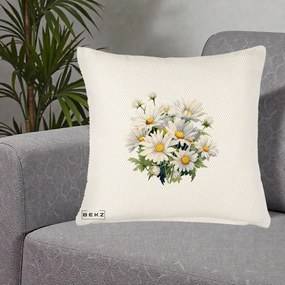 Perna Decorativa Buchet Margarete Albe Acuarela, 40x40 cm, Crem Reliefat, Husa Detasabila, Perna Inclusa, BEKZ®