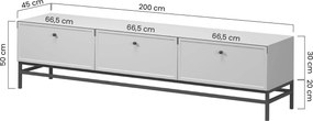 Comodă TV Lorini 200 cm cu sertare - culoare cașmir / mânere tip T-bar și cadru negre