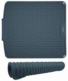 Uscator de vase din silicon KH 1905, 46x40 cm, Suprafata antiderapanta, Marginea de scurgere, Rulare, Gri