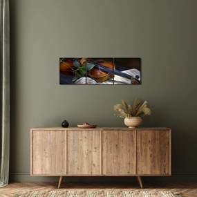 Tablou - Trandafiri și vioară (cu ceas) (90x30 cm)