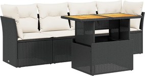 vidaXL Set mobilier de grădină cu perne, 5 piese, negru, poliratan