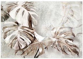 Fototapet - Monstera - frunze decorative în sepia pe fundal de marmură